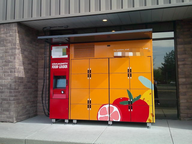 A smart locker designed for the distribution of food items.